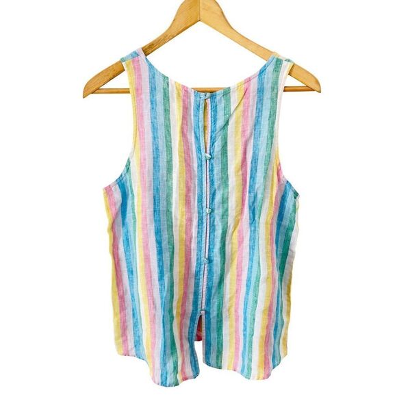 Lord & Taylor Petite Pastel Rainbow Stripes Linen Sleeveless Blouse - Picture 2 of 8
